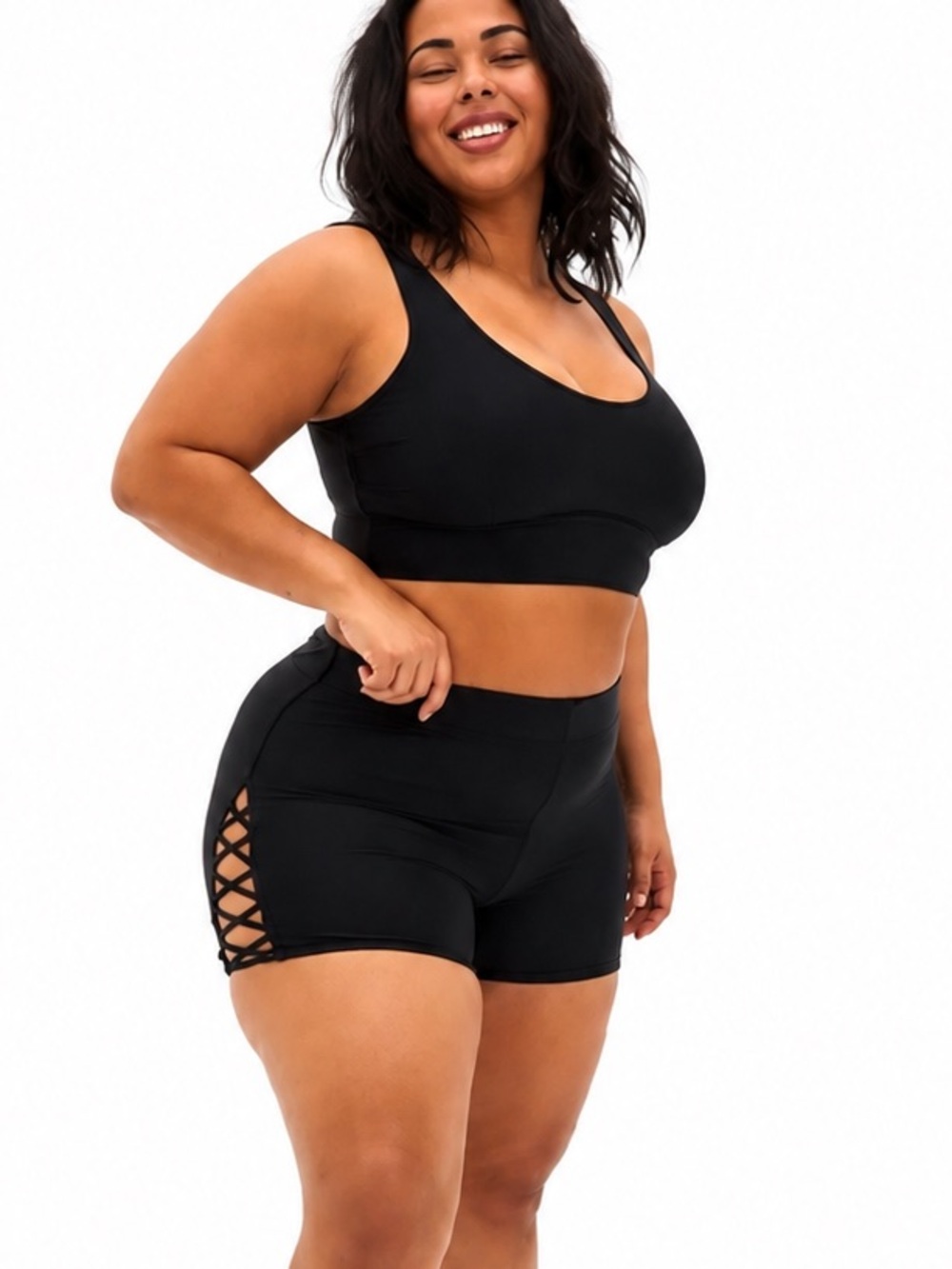 Torrid Lattice Black Swim Shorts NWT 0715 black high rise 2X plus size modest